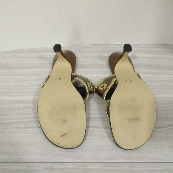 JACK ROGERS BRONZE/GOLD METALLIC TOE THONG SANDALS 3" HEEL - Picture 8 of 8